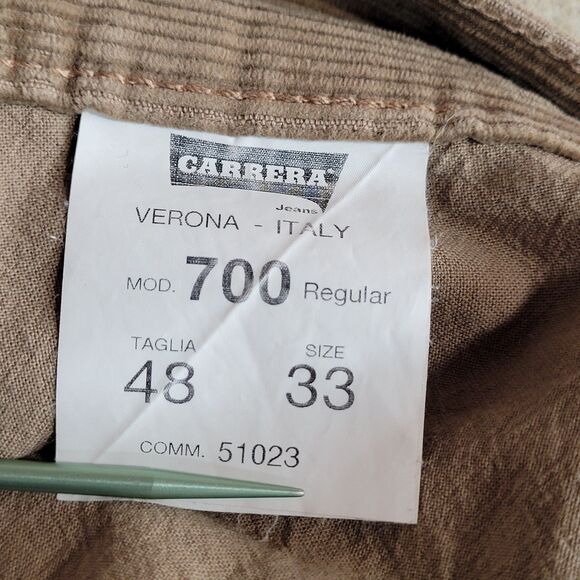 CARRERA Italy Jeans Brown Corduroy Mens 700 Regular Straight 33x28.5 Preppy - Picture 8 of 10